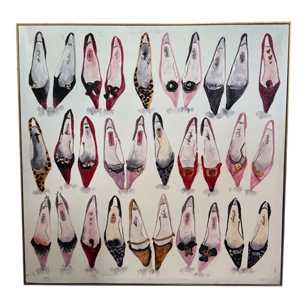 Framed Fashion Illustration - Collection of Women’s Flats - 40" x 40"...Show mo