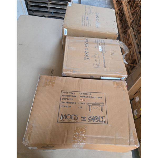 BNIB - Moe's 2pc Vienna console table bases & 2pc Oregon coffee table assorted bases (missing tops