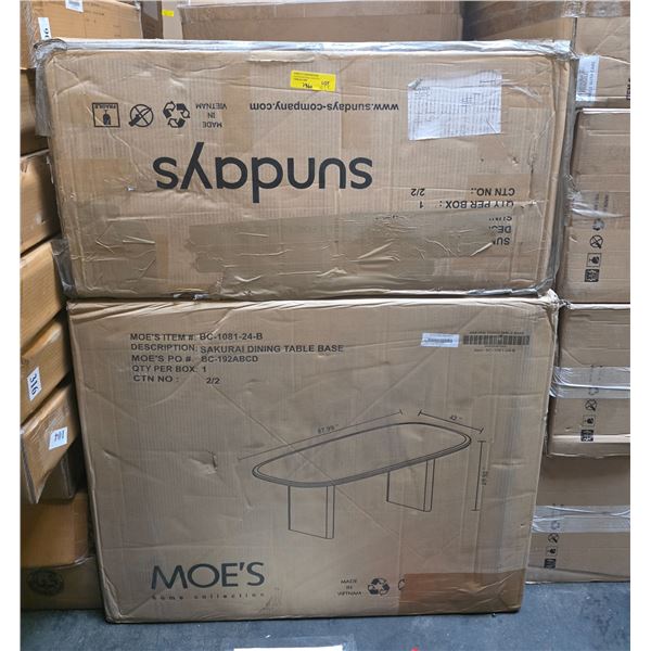 BNIB - Moe's - 2pc Sundays Field dining table for 10 black oak base & Sakurai dining table base (mis