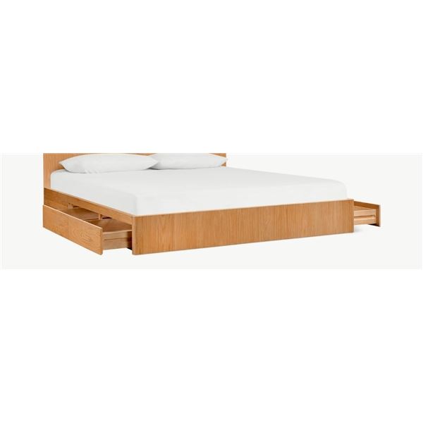 BNIB - Moe's - Form Bed with storage queen oak side rail drawer (box 3/4) & Ichigo queen bed footboa
