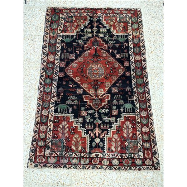 Hamedan - 100% Authentic Persian Rug - Geometric map Variety and beautiful coloring- Size 6" x3.10"f