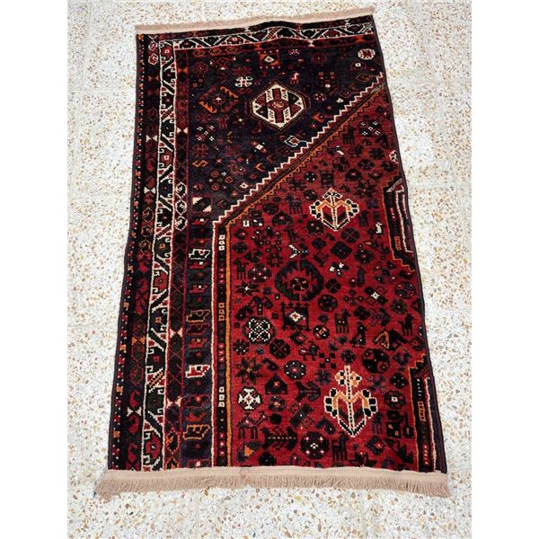 Shiraz - 100% Authentic Persian Rug - Geometric map Natural color Low pile - Size 4.10" x 3.2" f