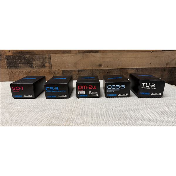 Qty 5 Boss Effect Pedal Boxes: VO-1 Vocoder, CS-3 Compression Sustainer, DM-2w Delay, CEB-3 Bass Cho
