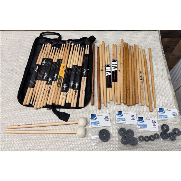 Zildjian Drumstick Collection in Carry Case w/ Misc Drumsticks, Timpani Mallets, Cymbal Felt, etc