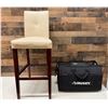 Image 1 : Wooden Stool w/ Upholstered Back & Seat 18" x 17" x 46"H w/ Husky Bag