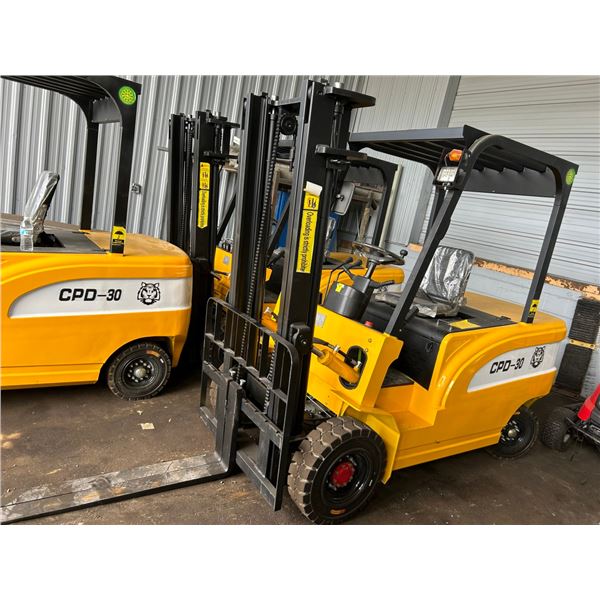 *2026 Goliath # CPD30  6K  LB  Cap  Electric Forklift Tall Double Mast