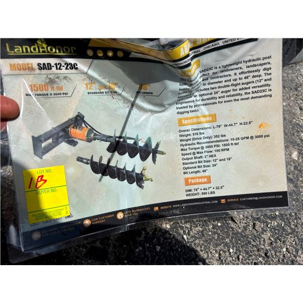 2026 Landhonor SAD1223C Post Hole Attachment For Skid Loader, 2 Augers