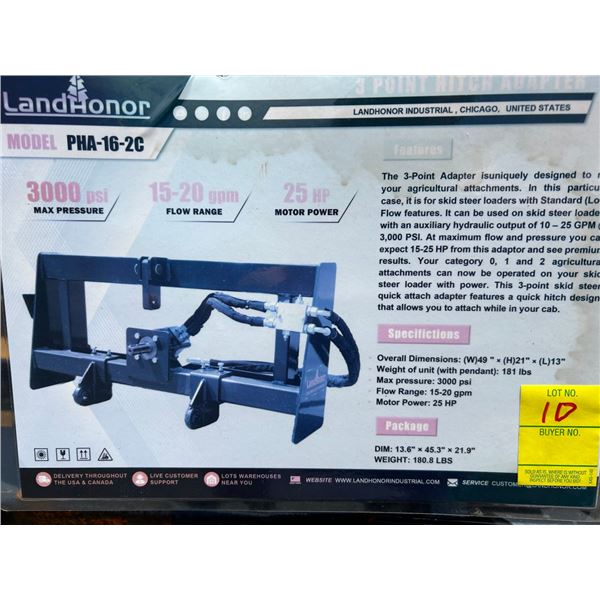 2026 Landhonor PHA162C 3PT Adapter Attachment for Skid Loader, 4 Mini Skid Mount Plates