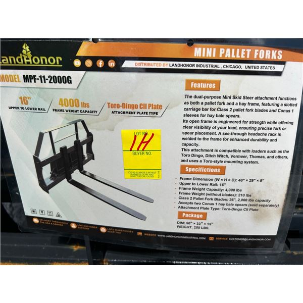 5-2026 Landhonor MPF112000G Mini Pallet Forks for Skid Steer - 5 X $