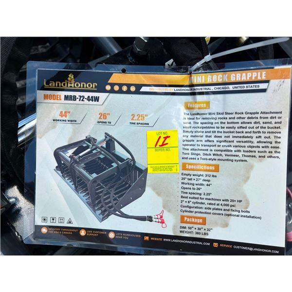 3-2026 Landhonor MRB7244W Mini Rock Grapple Attachment for Skid Steer - 3 X $