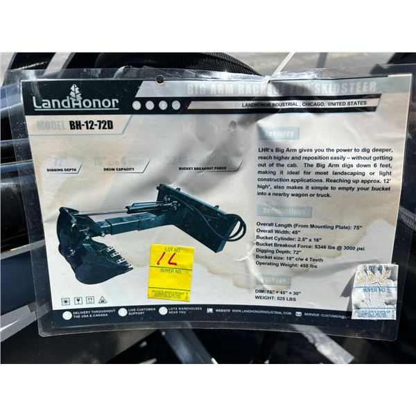 2-2026 Landhonor BH1272D Big Arm Backhoe for Skid Steer - 2 X $