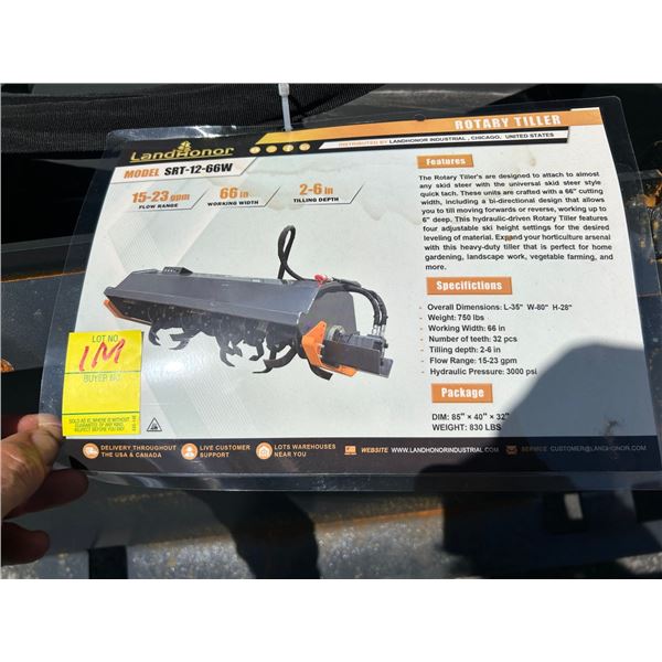 2026 Landhonor SRT1266W Rotary Tiller Attachment for Skid Steer