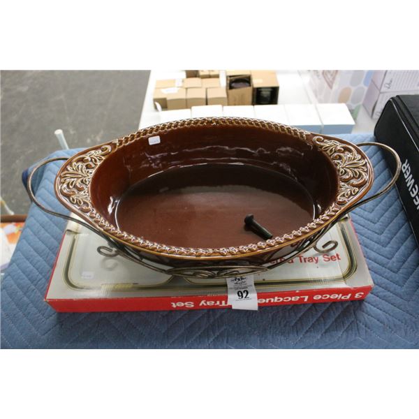 Holiday Tray Set, Earthtone Glazed Bowl/Stand