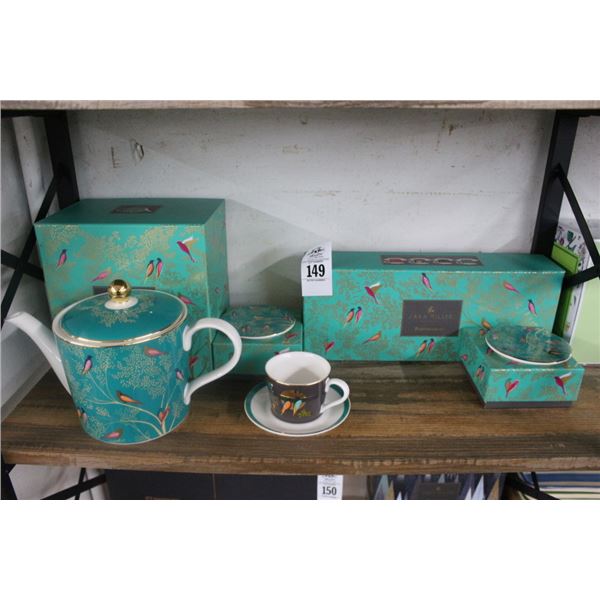 Sara Miller Painted Floral Coasters, Teapot, Cup/Saucer