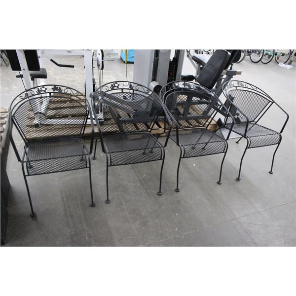 Rod Iron/Mesh Floral Trim Patio Chairs - 4