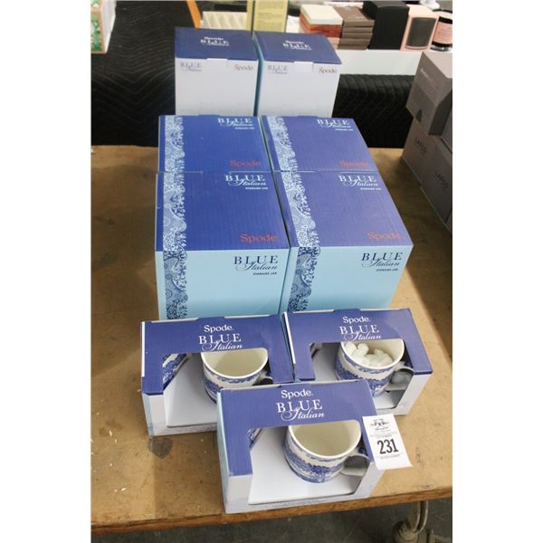 Spode Blue Italian Mugs, Jars, Stems