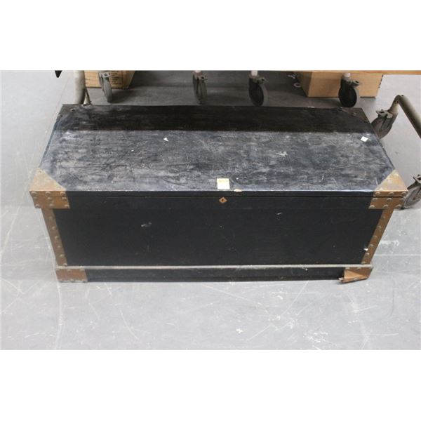 Black w/Copper Trim Large Cedar Storage Trunk w/Books, Atlas, Aircraft Photos, Office Supplies