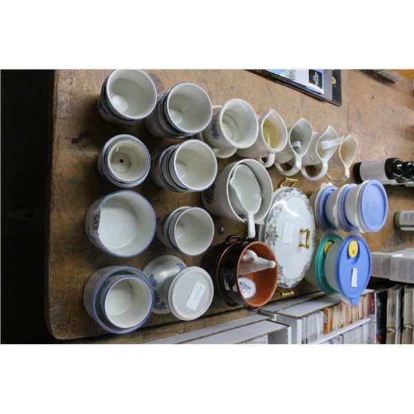 Asst. Cups, Pitchers, Lidded Bowls, More