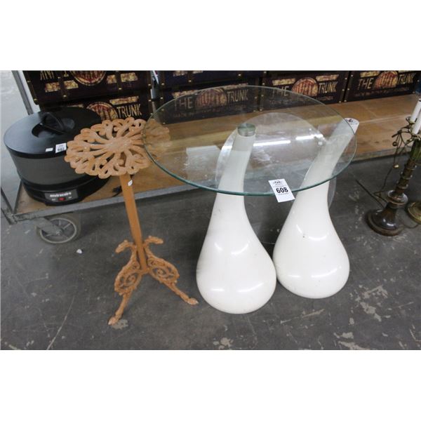 Contemporary White End Tables, Cast End Table