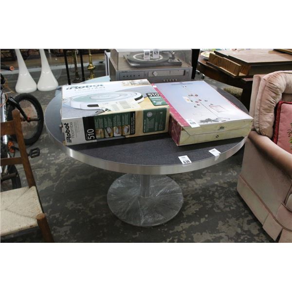 New Round Black w/SS Trim Pedestal Table