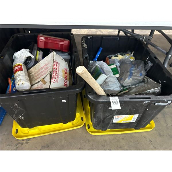 Lidded Tubs 2 w/Asst. Hardware,  Paint Supplies