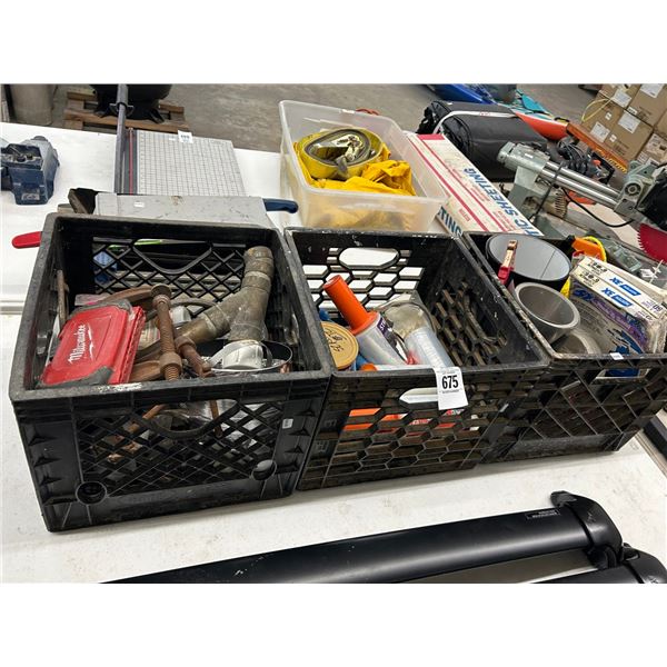 Crates 3 w/C Clamps, Hand Tools, Stretch Wraps, Sand Paper