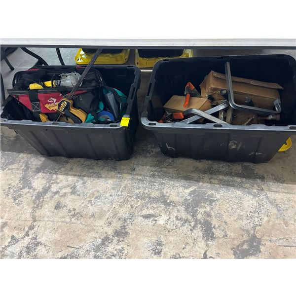 Lidded Tubs 2 w/C Clamp, Drop Light, Wood Clamps, Brackets, Asst. Supplies
