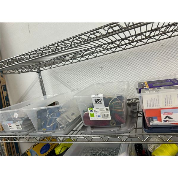 Bins 6 w/Electrical Tape, Electrical Hardware, Chain Links, More