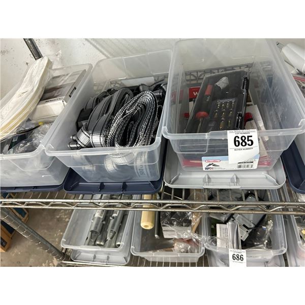 Tie Down Straps, Drill Bits, Padlocks Supplies - 6 Bins