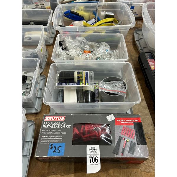 Electrical Plugs, Flooring Install Kits, Hardware - 4 Bins