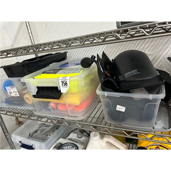 Bins 4 w/Rain Shoots, Knee Pads, Clamps, Paint Tools