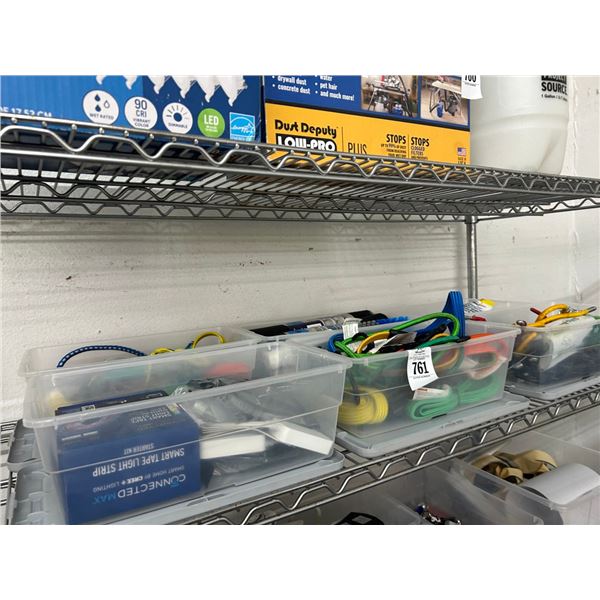 Bins 6 w/Wall Hooks, Bungees, Shelf Mats, Asst. Supplies