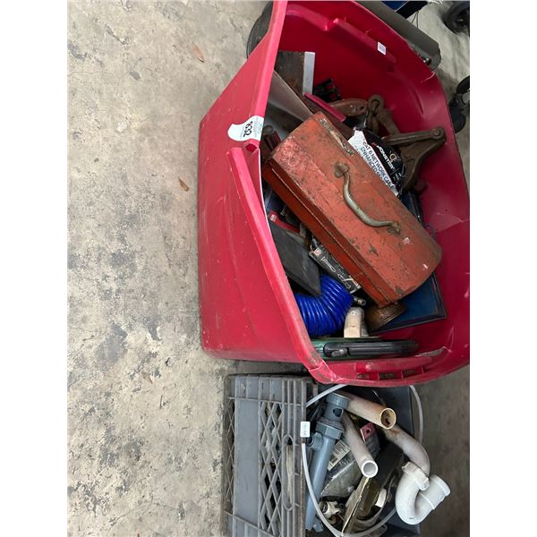Bins 2 w/Hand Tools, Chain Binders, Plumbing Hardware