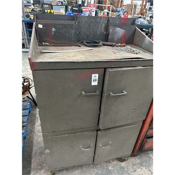 Brown Metal Rolling Shop Cabinet w/Some Supplies