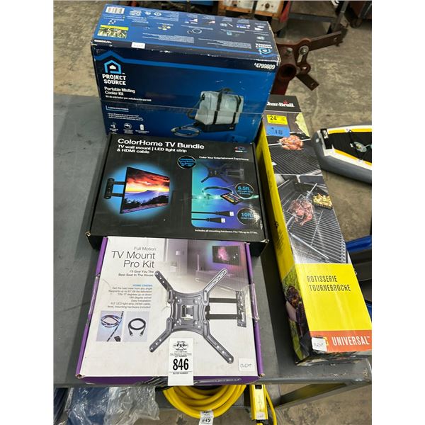 Misting Cooler, TV Bundle, TV Mounts, BBQ Rotisserie