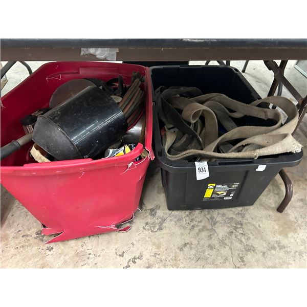 Bins 2 w/Tie Down Straps, Jumper Cables, Torch, Asst. Hand Tools