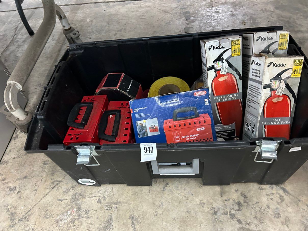 Fire Extinguishers 3, Safety Lock Red Boxes, Supplies In Tote