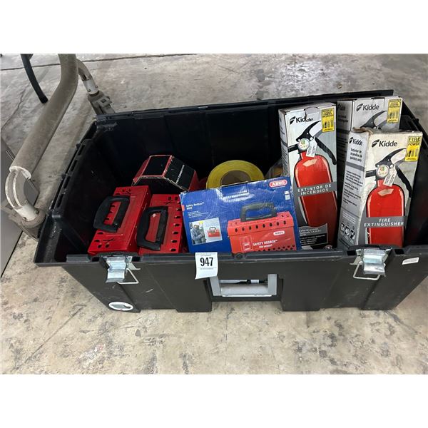 Fire Extinguishers 3, Safety Lock  Red Boxes, Supplies In Tote