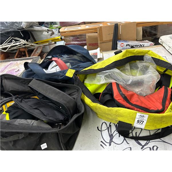 Tool Bags w/Tire Chucks, Safety Helmet, Jumper Cables, Vest, Duffle
