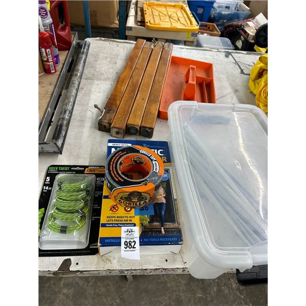 Magnetic Screen Door, Gorilla Tape, Trimmer Line, Table Legs, Shelf Brackets