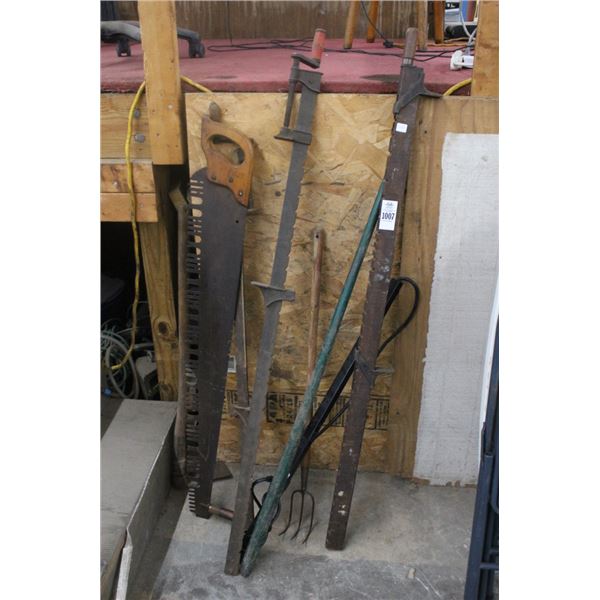 Vintage Wood Clamps, Saw, Breaker Bar
