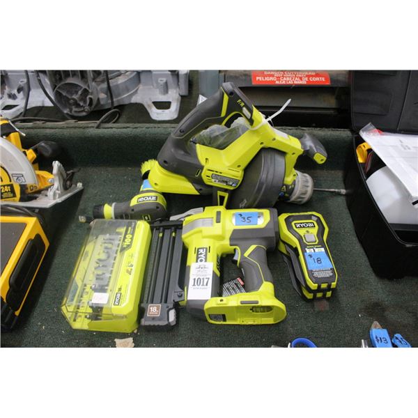 Ryobi Cordless Tools, Sewer Snake, Air Brad Nailer, 15 Pc. Router Set
