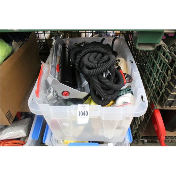 Large Tote w/Hose, Sprinkler, Clamps, Casters, Supplies