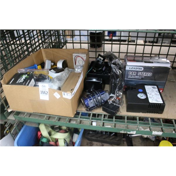 Car Stereo, Inflator, Alarm Control Security Cameras, Tools