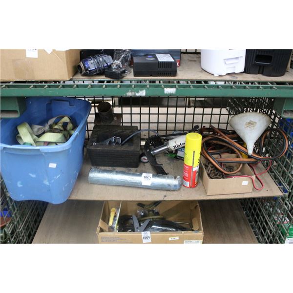Tie Down Straps, Wheel Chucks, Jumper Cables, Hitch Ball, Supplies