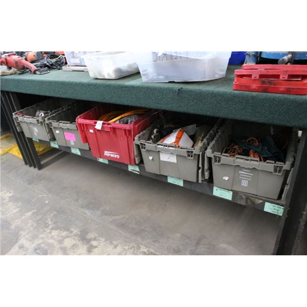Totes 2 w/Ext. Cords, Drop Lights, Hand Tools, Supplies