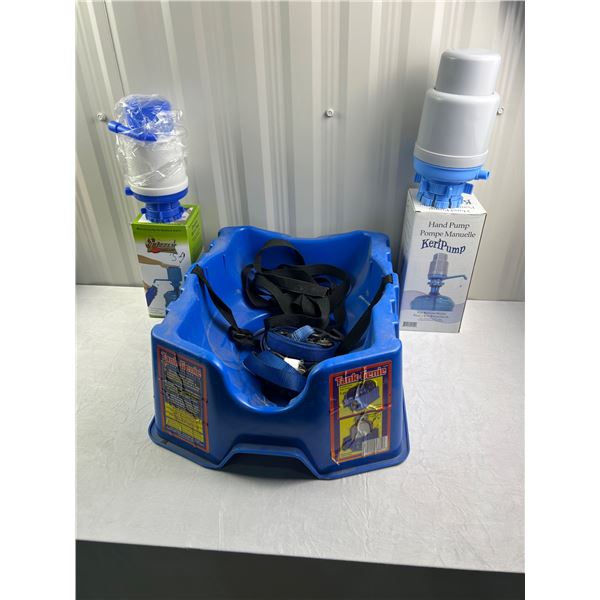 Tank Genie with water bottle hand pumps