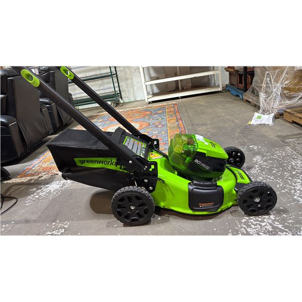 GREENWORKS PRO 80V 21" CORDLESS LAWN MOWER W/GRASS CATCHER BAG *NO BATTERIES/NO CHARGER/WORKING