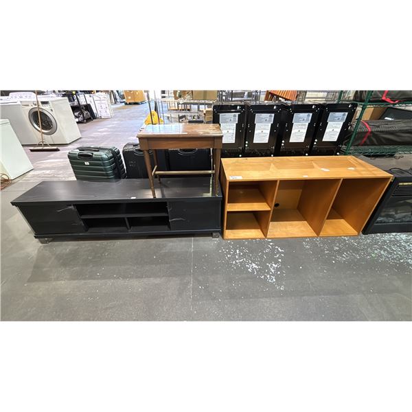 4-CUBBY WOOD SHELF, WOOD CONSOLE TABLE & WOOD SIDE TABLE