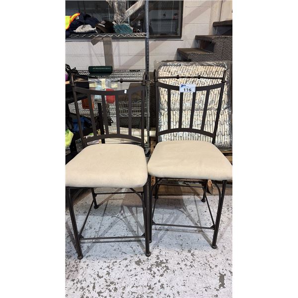 PAIR OF METAL FRAMED COUNTER HEIGHT STOOLS